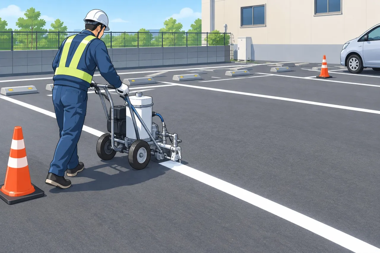 【施工事例】名古屋市のパーキングで駐車区画ラインを施工しました